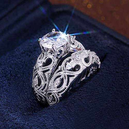 RKKOJJO 925 Sterling Silver Shiny Full Diamond Gemstone Ring Cubic Zirconia Rings CZ Diamond Ring Double Ring Eternity Engagement Wedding Band Ring for Women (US Code 8) - Image 1