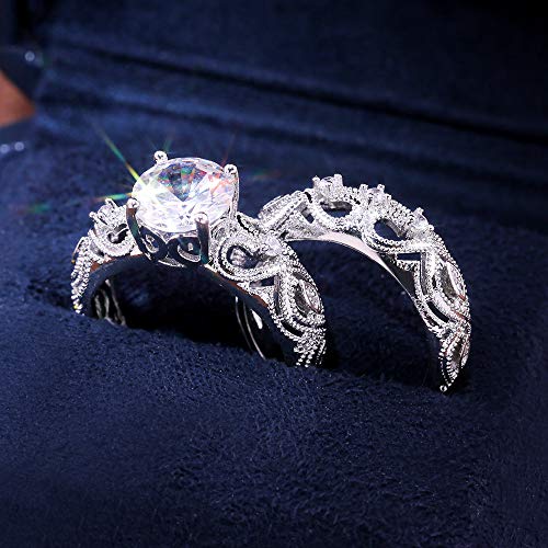 RKKOJJO 925 Sterling Silver Shiny Full Diamond Gemstone Ring Cubic Zirconia Rings CZ Diamond Ring Double Ring Eternity Engagement Wedding Band Ring for Women (US Code 8) - Image 2