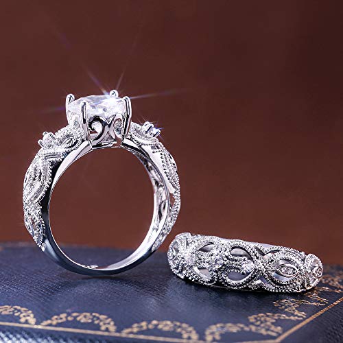 RKKOJJO 925 Sterling Silver Shiny Full Diamond Gemstone Ring Cubic Zirconia Rings CZ Diamond Ring Double Ring Eternity Engagement Wedding Band Ring for Women (US Code 8) - Image 5