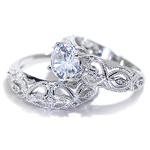 RKKOJJO 925 Sterling Silver Shiny Full Diamond Gemstone Ring Cubic Zirconia Rings CZ Diamond Ring Double Ring Eternity Engagement Wedding Band Ring for Women (US Code 8) - Image 4