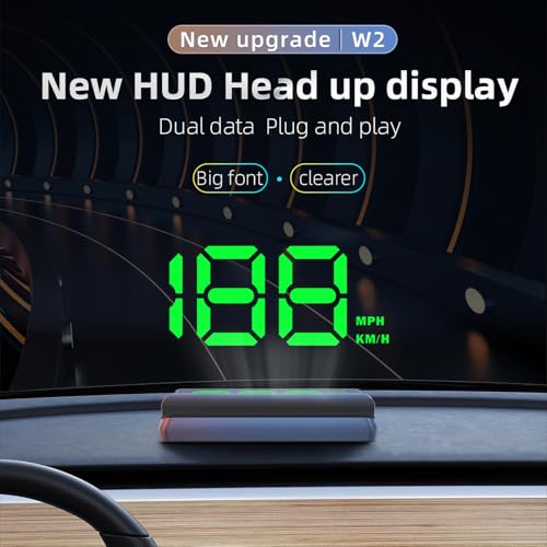 Yaouzicn HUD Head up Display for Car - W2 GPS Speedometer with Overspeed Alarm, USB Powered Windshield Projector, Auto Brightness, Universal Fit All Vehicles, Easy Install No OBD (Green) - Image 3