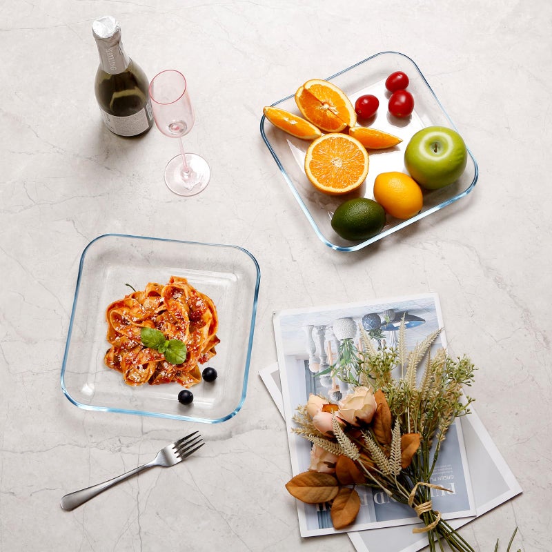 NUTRIUPS نوتريابس 2 عبوة أطباق عشاء زجاجية 9 بوصة مجموعة أطباق سلطة المعكرونة زجاجية للمطبخ أطباق تقديم زجاجية مجموعة أدوات المائدة آمنة في غسالة الصحون والميكروويف - Image 5