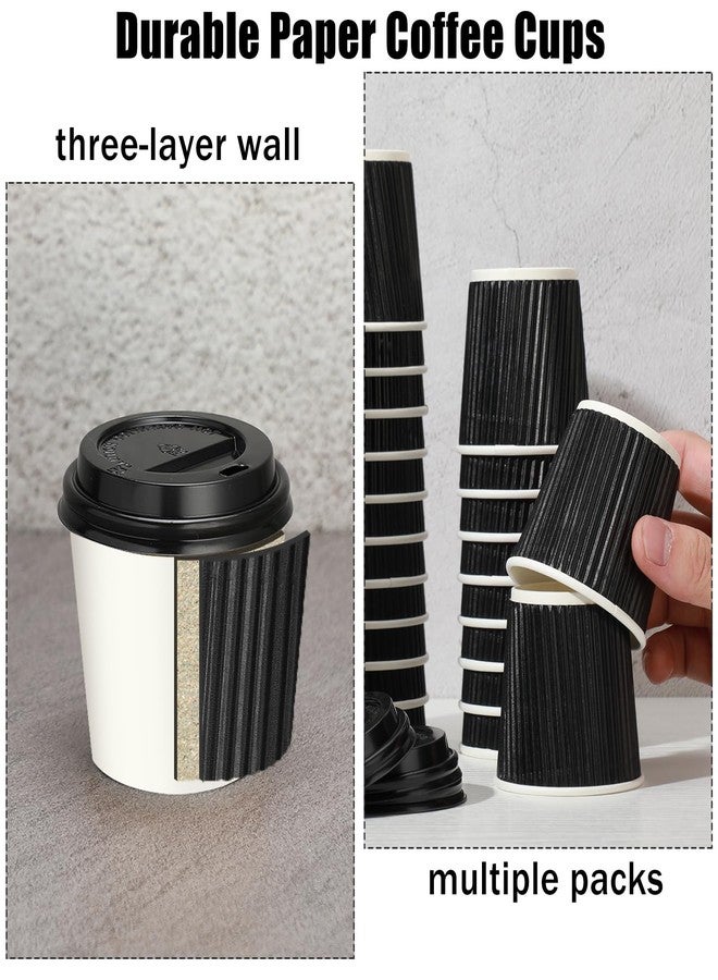 Uiifan 100 Set 4oz Disposable Espresso Cups with Lids Ripple Corrugated Paper Disposable Coffee Insulated Hot Ripple Cups for hot Chocolate, Tea, and Cocoa Drinks(Black) - Image 3