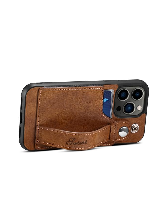 Suteni Case For iPhone 15 Pro SUTENI H12 Wrist Strap Leather Back Phone Case with Card Slot - Image 3