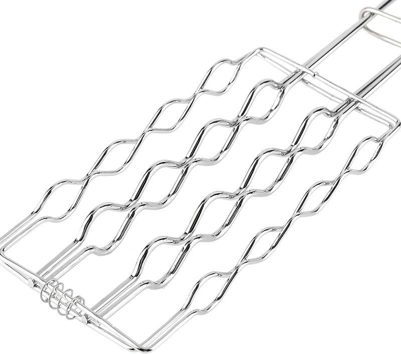 SHREESAMP BBQ Hot Dog Roast Grilling Plated with Folding Wooden Long Clip Handle for Fish Vegetables Cooking BBQ Grill Basket Outdoor Tool Grilling Camping Picnic Easy Storage Metal (45x10x1.5CM) - Image 3