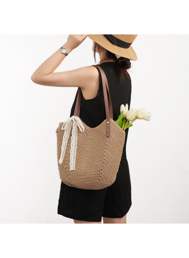 YEARCON Qixi Festival Gift】versatile Commuter Knitted Tote Bag, Large Capacity Summer Beach Bag - Image 4