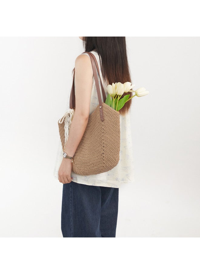 YEARCON Qixi Festival Gift】versatile Commuter Knitted Tote Bag, Large Capacity Summer Beach Bag - Image 3