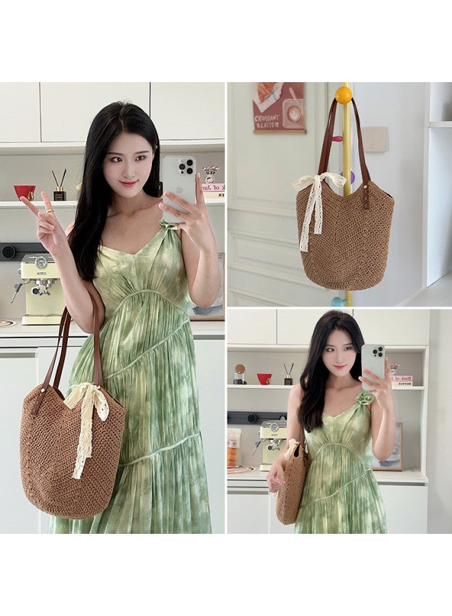 YEARCON Qixi Festival Gift】versatile Commuter Knitted Tote Bag, Large Capacity Summer Beach Bag - Image 2