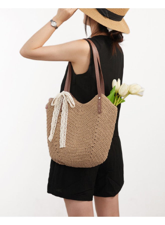 YEARCON Qixi Festival Gift】versatile Commuter Knitted Tote Bag, Large Capacity Summer Beach Bag - Image 1