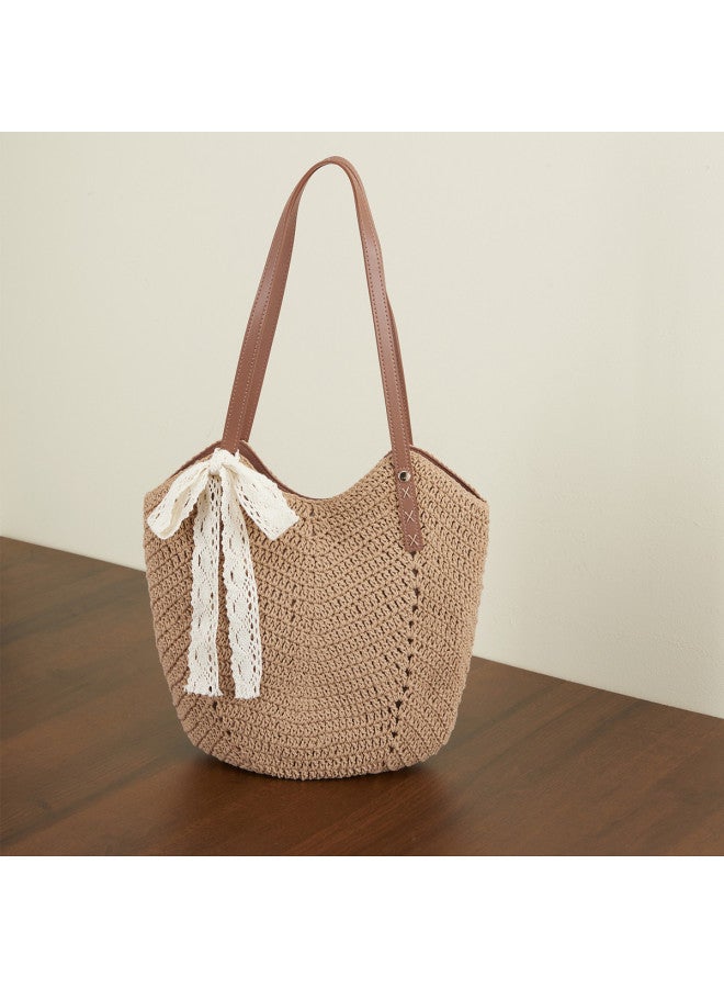 YEARCON Qixi Festival Gift】versatile Commuter Knitted Tote Bag, Large Capacity Summer Beach Bag - Image 5