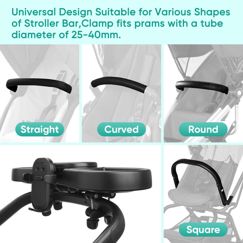 Mypin Universal Stroller Snack Tray  4 In 1 Stroller Tray Attachment With Cups Phone Holder For Baby Toddler Stroller  360 Rotation Universal Stroller Tray Compatible With Uppababy  Baby Jogger  Etc - Image 3