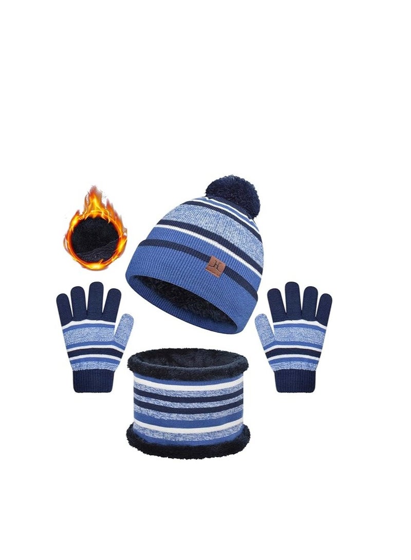 KASTWAVE Kids Warm Beanie Hat Scarf Gloves Set 3 in 1 Thermal Knit Hat Scarf Gloves Set Winter Accessories Sets Snood Scarf Gloves Set with Double Layer Fleece Lining Boys Girls - Image 1