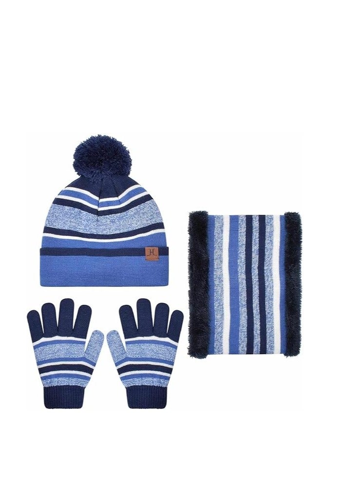 KASTWAVE Kids Warm Beanie Hat Scarf Gloves Set 3 in 1 Thermal Knit Hat Scarf Gloves Set Winter Accessories Sets Snood Scarf Gloves Set with Double Layer Fleece Lining Boys Girls - Image 2