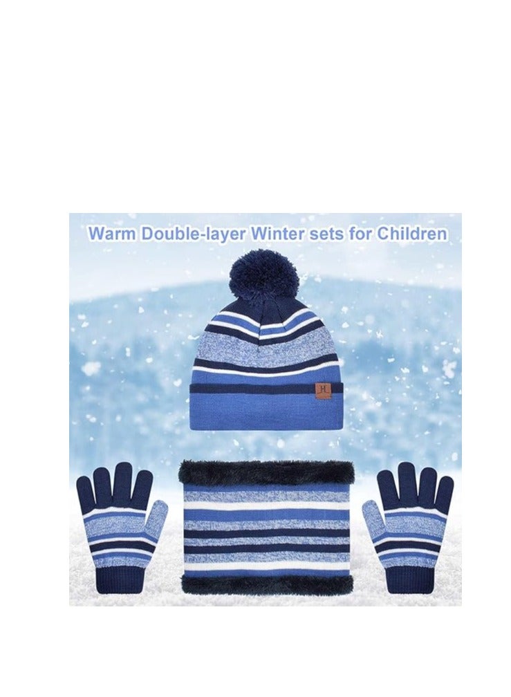 KASTWAVE Kids Warm Beanie Hat Scarf Gloves Set 3 in 1 Thermal Knit Hat Scarf Gloves Set Winter Accessories Sets Snood Scarf Gloves Set with Double Layer Fleece Lining Boys Girls - Image 5