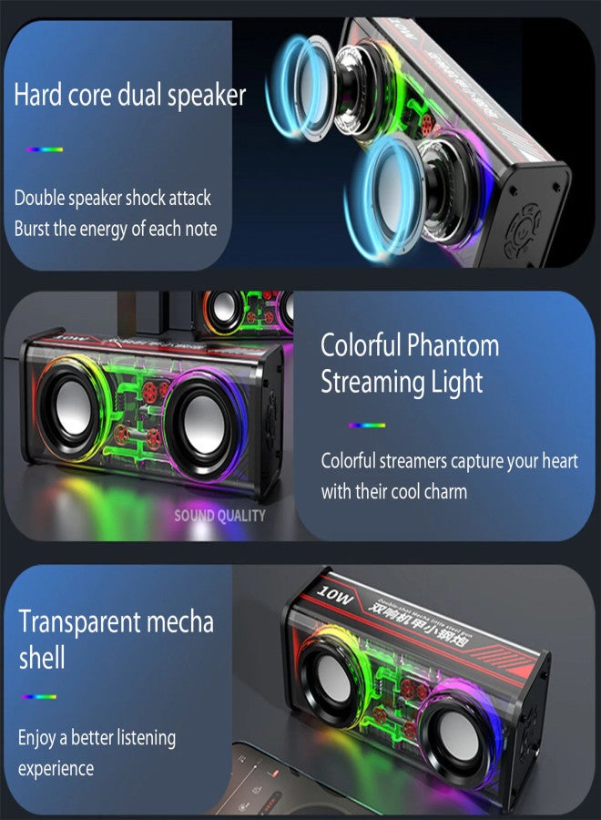 V8 Bluetooth Speaker Transparent RGB Dazzle Lights Speaker Dual Sound Mecha Small Steel Cannon Support TWS Serial TF Card - Image 3