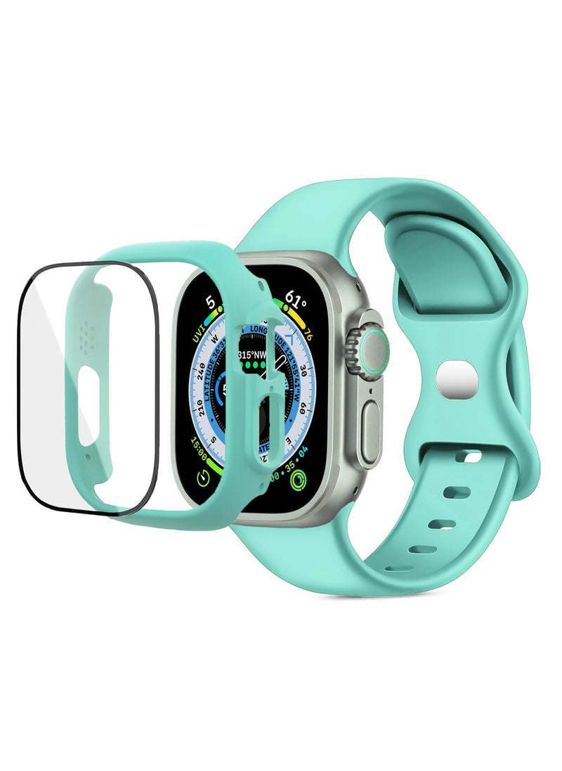Generic - Band with Case For Apple Watch Ultra/Ultra 2 49mm,Adjustable Silicone Sport Wristband Replacement, Strap With Cover Built-in Glass Screen Protector for iWatch Ultra 49 mm (Turqoise) - Image 1