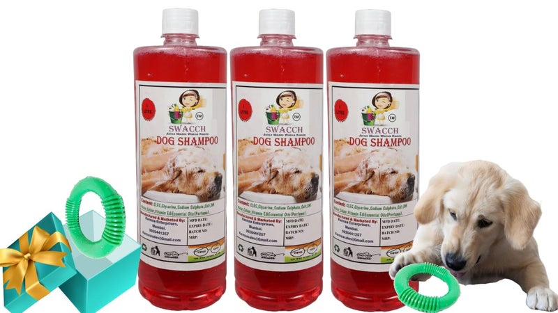 swacch Shampoo | Puppy Safe Shampoo | PH Balanced | Dog Shampoo 1 Litre Pack of 3 Jasmine + | O PVC Ring Rubber Chew Toy | Teething Chew Toy I Dental Teething I Durable I Combo Pack - Image 1