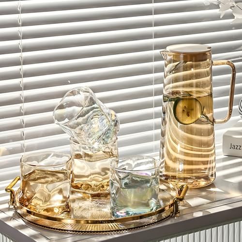 Mevanta Premium Water and Juice Brown Glass & Borosilicate Glass Jug Set Combo [6 Piece Glass 300ML & 1 Piece Jug 1.8 Liter] Transparent Pitcher Set For Dining Table,Home & Restaurant,Party (MTS - 09) - Image 1