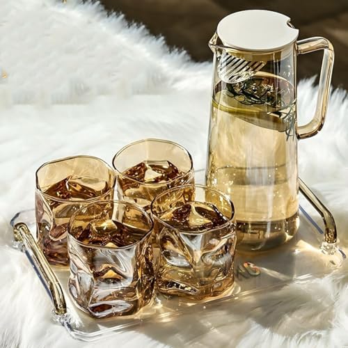 Mevanta Premium Water and Juice Brown Glass & Borosilicate Glass Jug Set Combo [6 Piece Glass 300ML & 1 Piece Jug 1.8 Liter] Transparent Pitcher Set For Dining Table,Home & Restaurant,Party (MTS - 09) - Image 4
