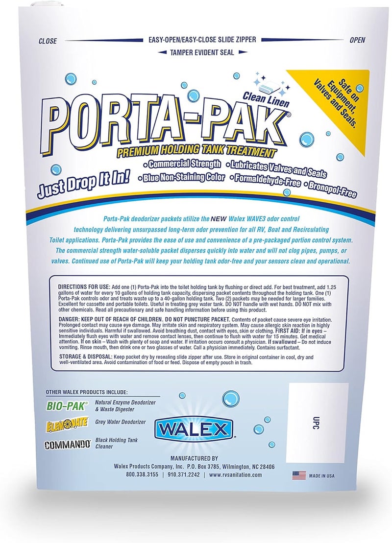 Walex Porta-Pak RV Marine Black Holding Tank Deodorizer Drop-Ins, Camper, Boat, Camping Porta Cassette Toilet Cleaner Pods, Clean Linen, 10 Pack Gulf popular simple design - Image 2