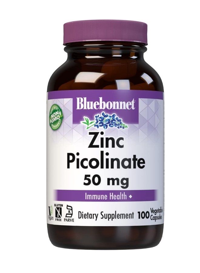 Bluebonnet Nutrition Zinc Picolinate 50 mg Vegetable Capsules, Best for Hormonal & Immune Health, Prostate Health, Skin, Vegan, Non GMO, Gluten Free, Soy Free, Milk Free, Kosher, 100 Vegetable Capsule - Image 1