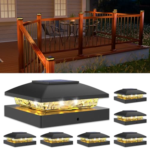 VOLISUN 4x4 Solar Post Cap Light 6pack,Solar Fence - Cap Lights Outdoor Waterproof for Wooden/Vinyl Post,Black Deck Post Cap Light Solar Powered with Warm White for Garden/Patio/Porch - Image 1