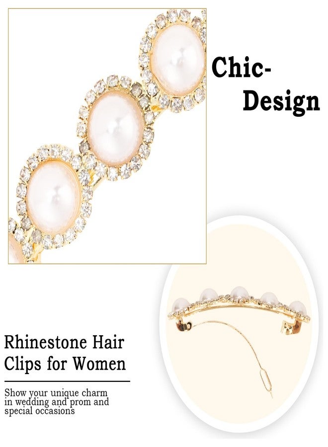 AMCAMI 3PCS Rhinestone Hair Clips,Pearl Gold Wedding Hair Clips For Women，Fancy Gold Hair Barrettes For Bridal Bridesmaid Prom - Image 2