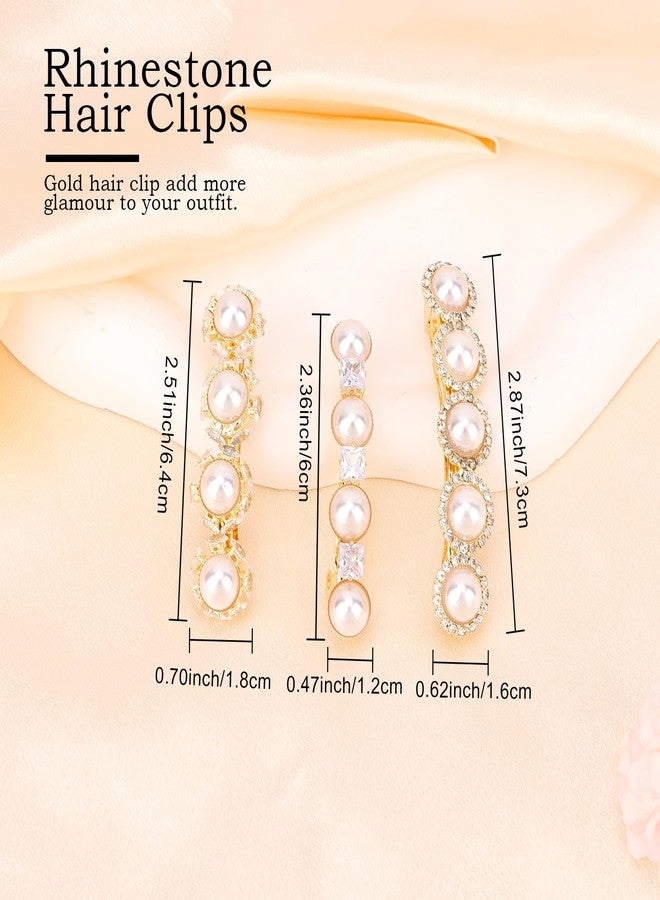 AMCAMI 3PCS Rhinestone Hair Clips,Pearl Gold Wedding Hair Clips For Women，Fancy Gold Hair Barrettes For Bridal Bridesmaid Prom - Image 3