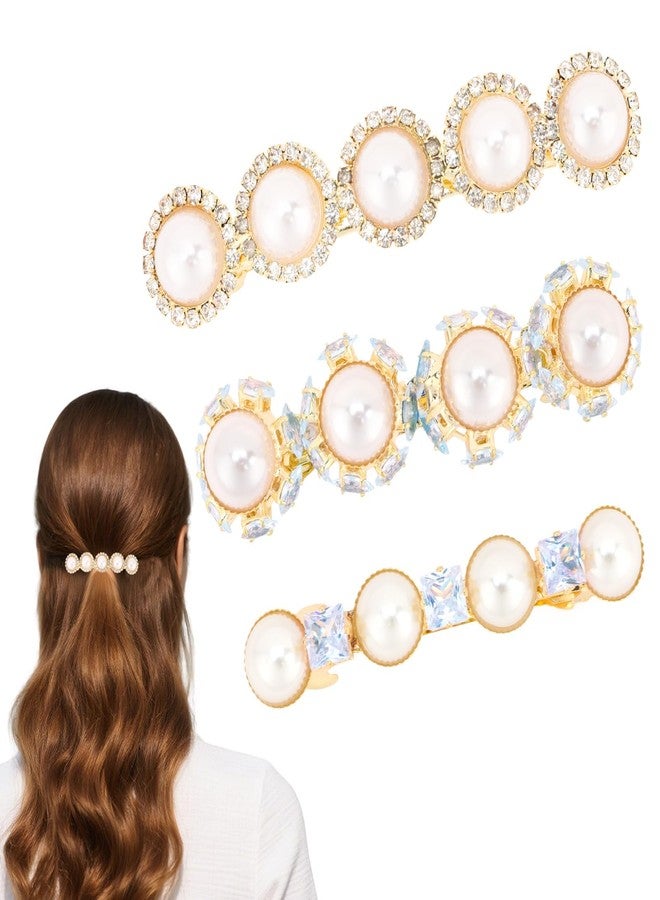 AMCAMI 3PCS Rhinestone Hair Clips,Pearl Gold Wedding Hair Clips For Women，Fancy Gold Hair Barrettes For Bridal Bridesmaid Prom - Image 1