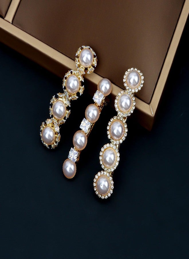 AMCAMI 3PCS Rhinestone Hair Clips,Pearl Gold Wedding Hair Clips For Women，Fancy Gold Hair Barrettes For Bridal Bridesmaid Prom - Image 4