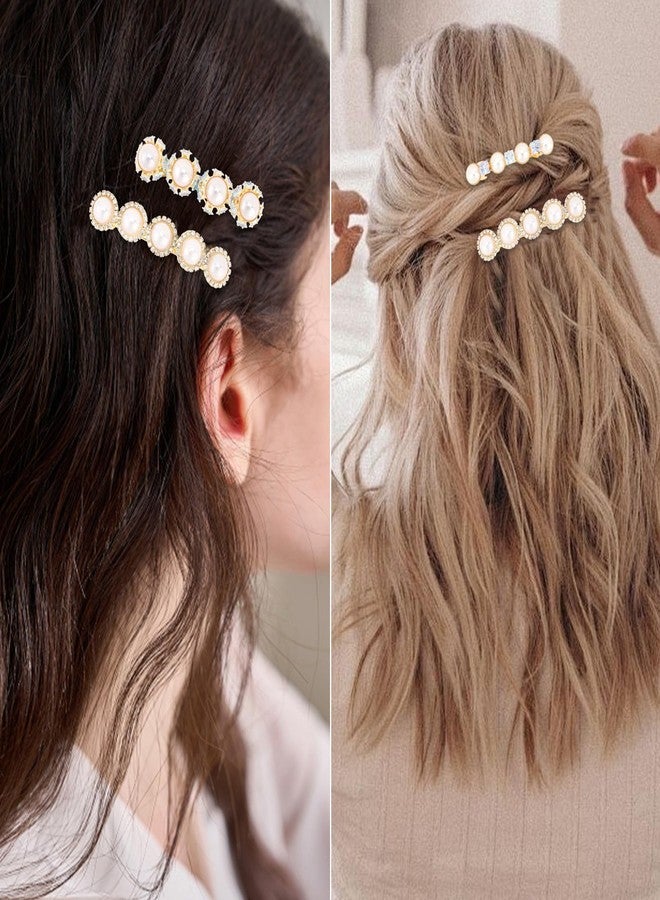 AMCAMI 3PCS Rhinestone Hair Clips,Pearl Gold Wedding Hair Clips For Women，Fancy Gold Hair Barrettes For Bridal Bridesmaid Prom - Image 5