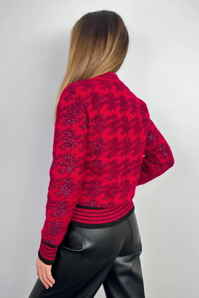 ريتنيس Women's Grace Premium Glittery Soft Texture Red Knitwear Cardigan