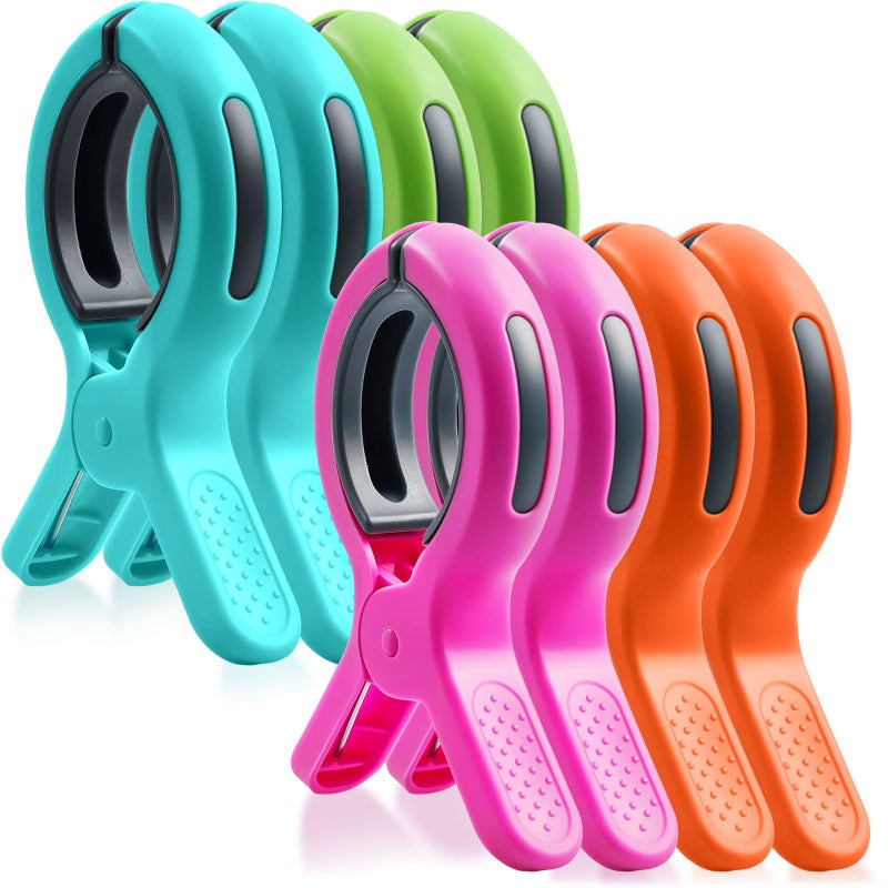 HiGift Beach Towel Clips for Beach Chairs, Towel Holder for Pool Lounge Chair Cruise Essentials, 8 Pack Jumbo Size Clothes Pins Vacation Must Have to Keep Towel from Blowing Away, 4 Bright Colors - Image 1
