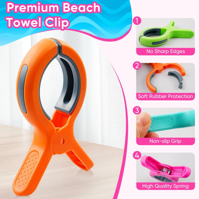 HiGift Beach Towel Clips for Beach Chairs, Towel Holder for Pool Lounge Chair Cruise Essentials, 8 Pack Jumbo Size Clothes Pins Vacation Must Have to Keep Towel from Blowing Away, 4 Bright Colors - Image 5