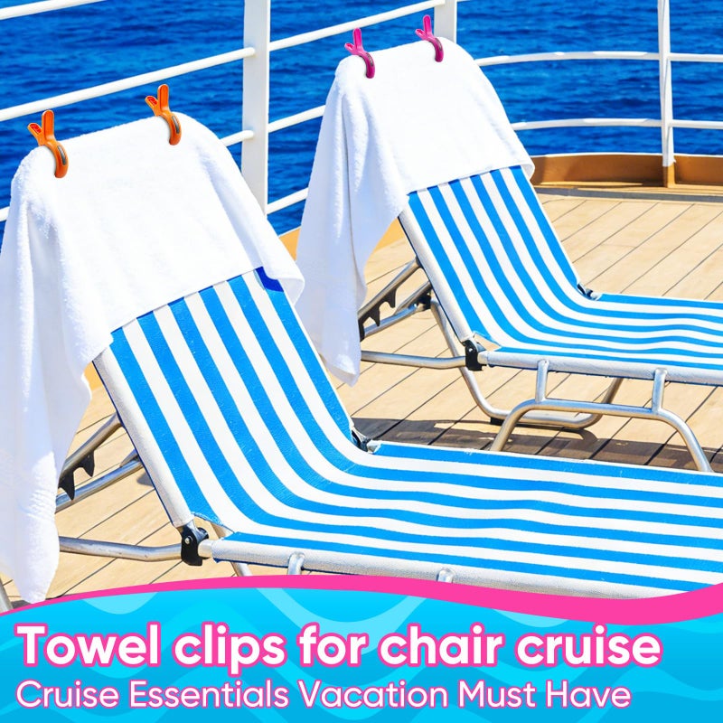 HiGift Beach Towel Clips for Beach Chairs, Towel Holder for Pool Lounge Chair Cruise Essentials, 8 Pack Jumbo Size Clothes Pins Vacation Must Have to Keep Towel from Blowing Away, 4 Bright Colors - Image 4