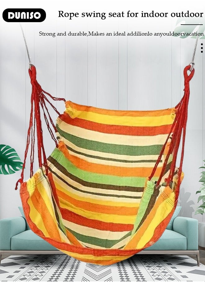 DUNISO - Hammock Chair Hanging Rope Swing with 2 Cushions, Outdoor Rope Swing Metal Spreader Bar Cotton Weave Macrame Swing Seat Adult Kids Hardware Kit Max 200kg for Living Room Yard Patio Camping Garden - Image 1