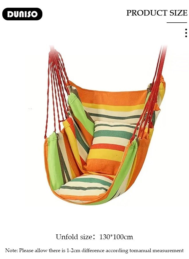 DUNISO - Hammock Chair Hanging Rope Swing with 2 Cushions, Outdoor Rope Swing Metal Spreader Bar Cotton Weave Macrame Swing Seat Adult Kids Hardware Kit Max 200kg for Living Room Yard Patio Camping Garden - Image 1