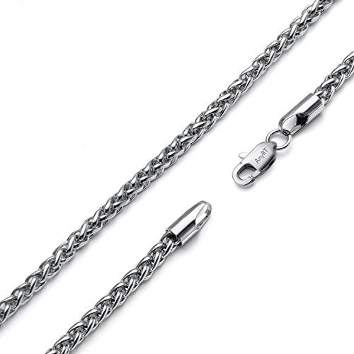 AmyRT Jewelry 3mm Titanium Steel Womens & Mens Silver Wheat Chain Necklace 18 in - Image 1