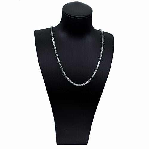 AmyRT Jewelry 3mm Titanium Steel Womens & Mens Silver Wheat Chain Necklace 18 in - Image 3