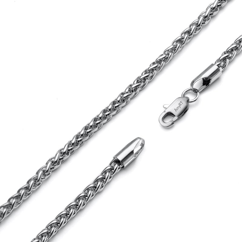 AmyRT Jewelry 3mm Titanium Steel Womens & Mens Silver Wheat Chain Necklace 18 in - Image 4