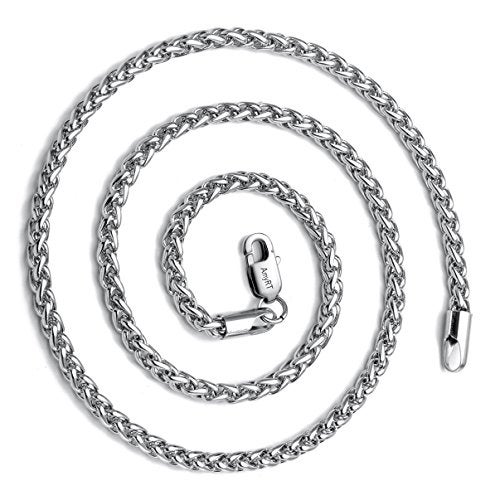 AmyRT Jewelry 3mm Titanium Steel Womens & Mens Silver Wheat Chain Necklace 18 in - Image 2
