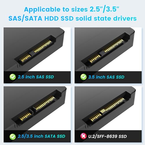 INDMEM SAS to USB 3.0 Adapter, SAS/SATA Hard Drive Enclosure Reader Converter Docking Station for 2.5/3.5 inch Server HDD SSD with 12V/2A Power Adapter,Support up to 18TB(New Upgrade) - Image 3