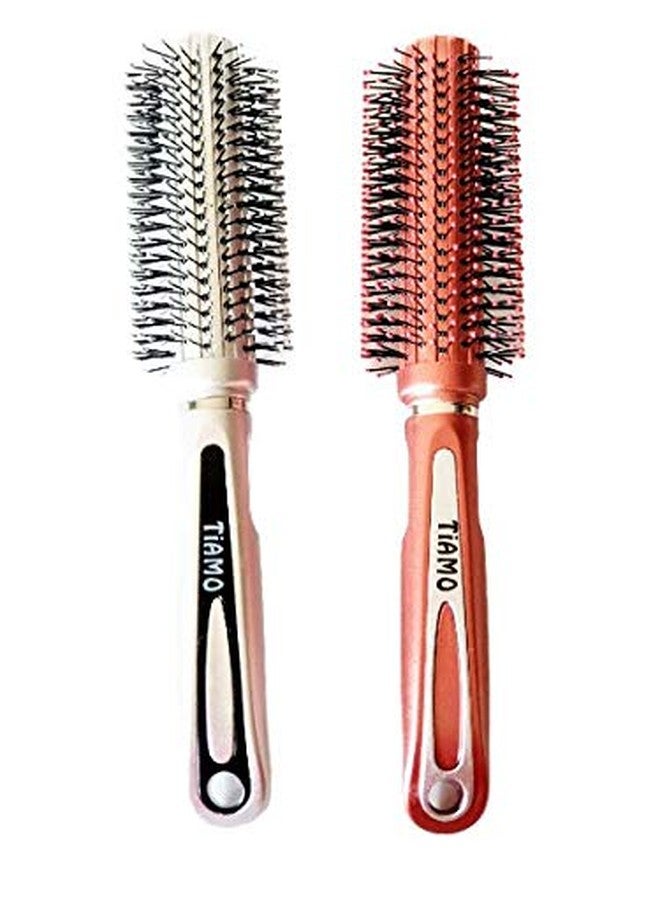 Tiamo Round Plastic Hairbrush set silver and brown - Image 2