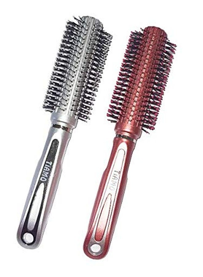 Tiamo Round Plastic Hairbrush set silver and brown - Image 1