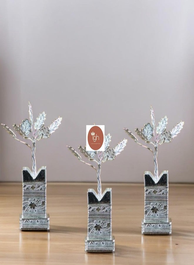 IGH Pack of 5 Decorative Silver Plated Tulsi Plant 4 Inches | Silver Plated Brindavan for Puja Home Temple Decor Wedding Return Gift - Image 4