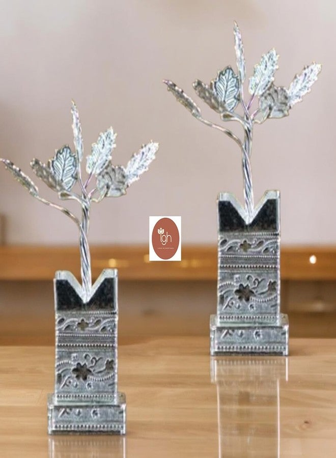 IGH Pack of 5 Decorative Silver Plated Tulsi Plant 4 Inches | Silver Plated Brindavan for Puja Home Temple Decor Wedding Return Gift - Image 5