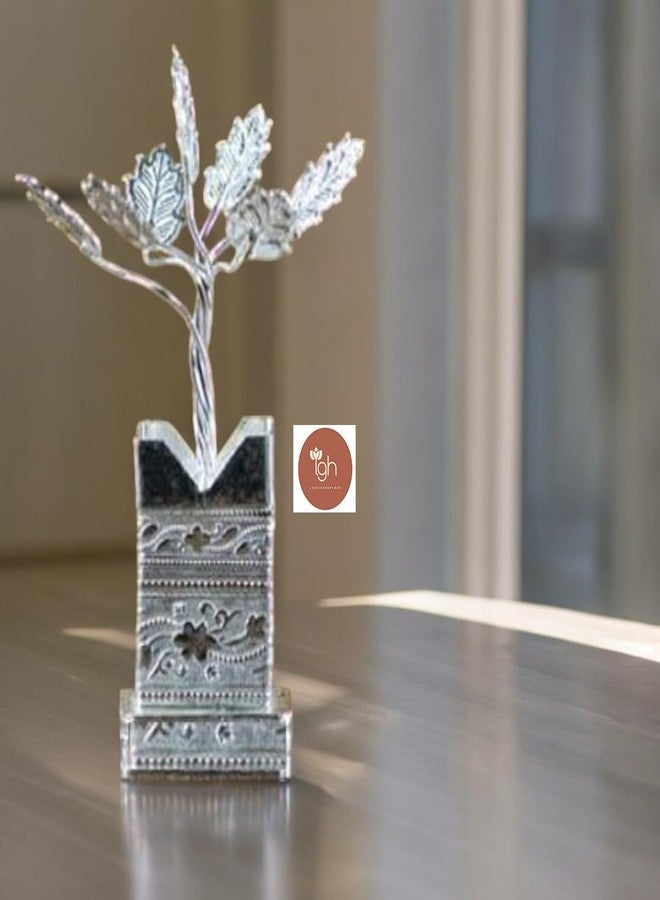 IGH Pack of 5 Decorative Silver Plated Tulsi Plant 4 Inches | Silver Plated Brindavan for Puja Home Temple Decor Wedding Return Gift - Image 2