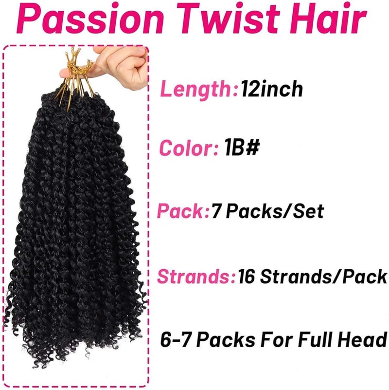 Dorsanee Passion Twist Hair 12 Inch 7 Packs Water Wave Crochet Hair Long Bohemian Curly Braiding Hair for Butterfly Locs, Faux Locs, Boho Style Spring Twist Crochet Braids (1B#) - Image 3