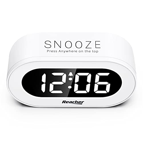 REACHER Small LED Digital Alarm Clock with Snooze, Simple to Operate, Full Range Brightness Dimmer, Adjustable Alarm Volume, Outlet Powered Compact Clock for Bedrooms, Bedside, Desk, Shelf(White) - Image 3