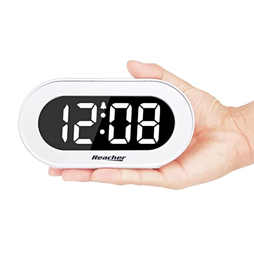 REACHER Small LED Digital Alarm Clock with Snooze, Simple to Operate, Full Range Brightness Dimmer, Adjustable Alarm Volume, Outlet Powered Compact Clock for Bedrooms, Bedside, Desk, Shelf(White) - Image 2